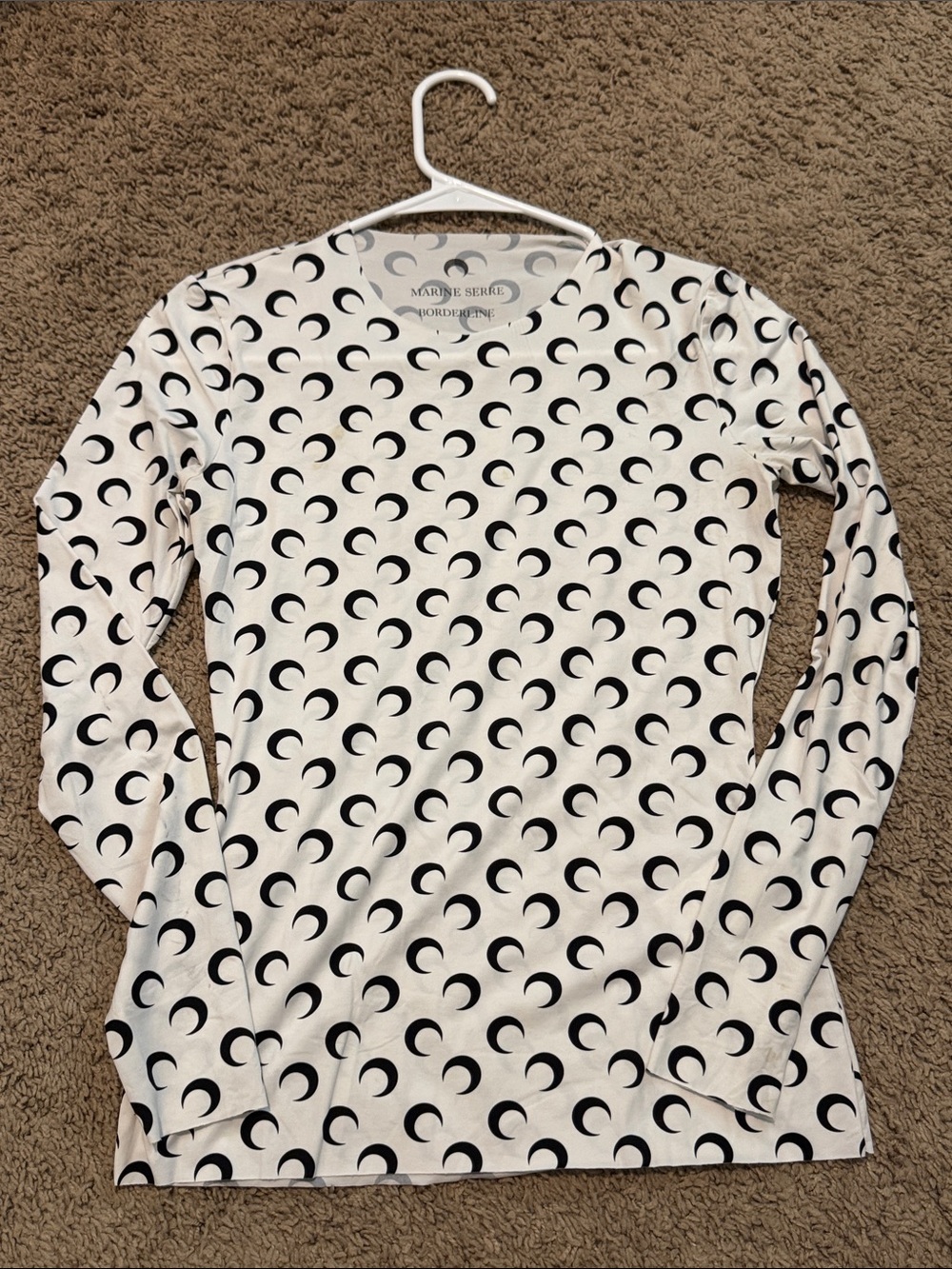 Marine Serre Black Crescent-Print White Long Sleeve Top